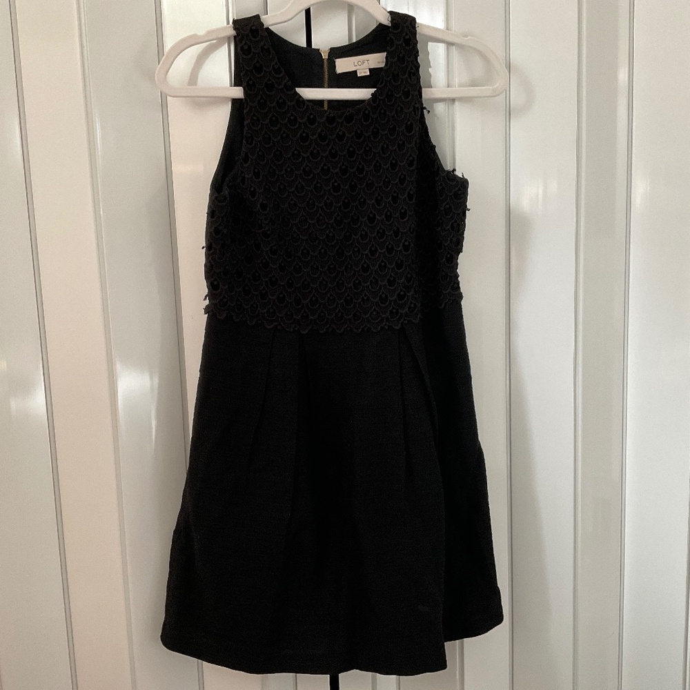 LOFT Black Dress with Lacy Overlay on top